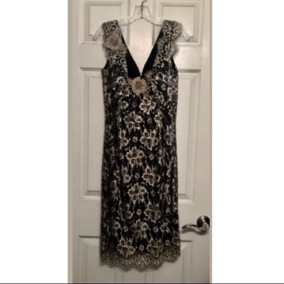 $224 BLACK LACE & GOLD SILK BROCADE DRESS NEW - Picture 2 of 8
